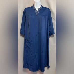 Vintage ShadowLine Gown Womens‎ Medium Short Sleeve Lace Button Down USA